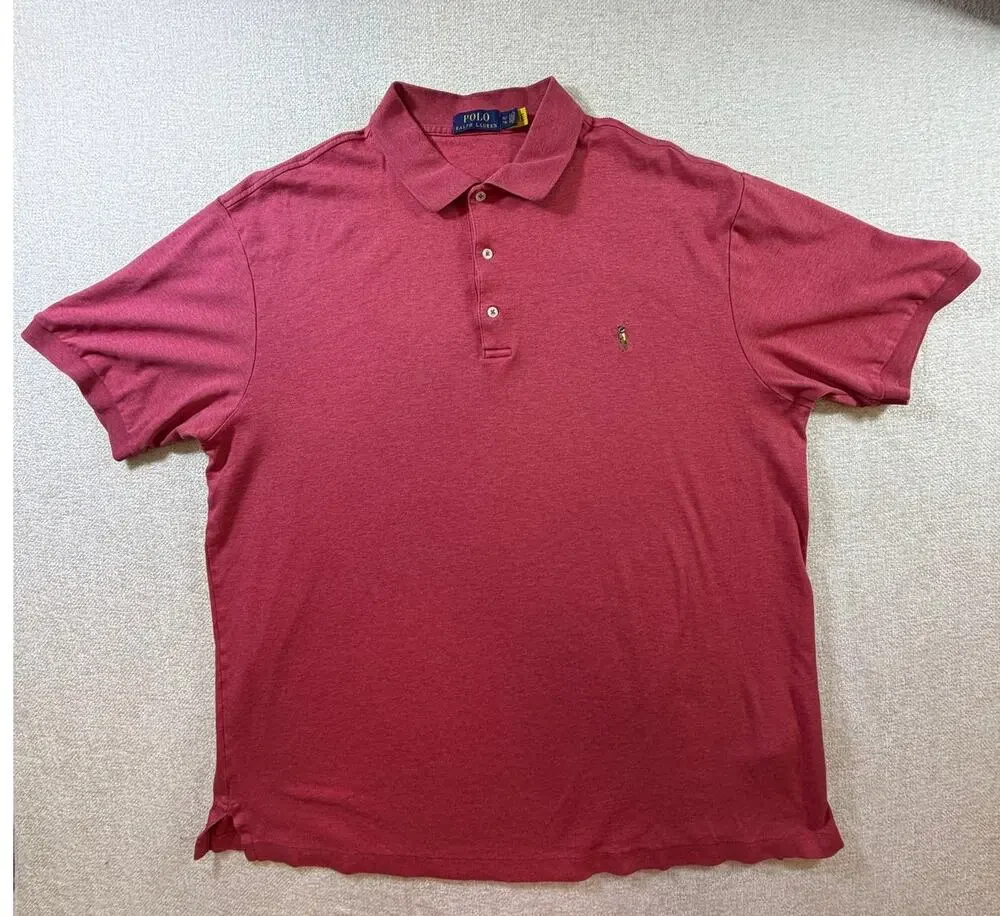 Polo Ralph Lauren Mens Red XLT Big Pony Mesh Short Sleeve Golf Polo Shirt Casual